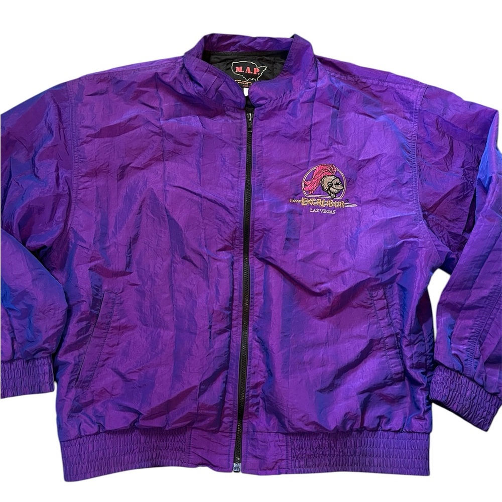 M.A.P. Purple Windbreaker Jacket Embroidered Excalibur Las Vegas Logo. Large